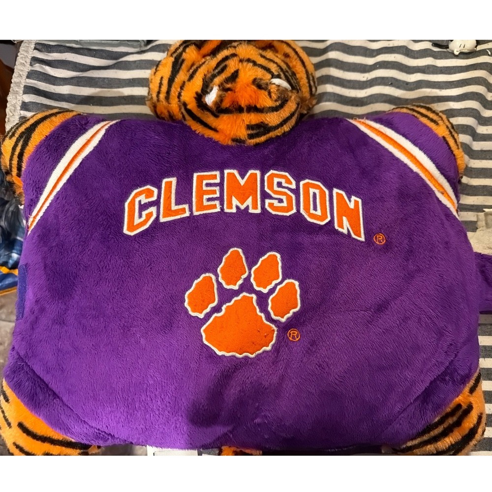 Clemson Tigers Pillow Pets Mascot Plush Purple Jersey Tiger Paw NCAA 20x15x6